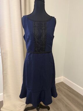 Karl Lagerfeld Navy Dress with Black Lace Panel